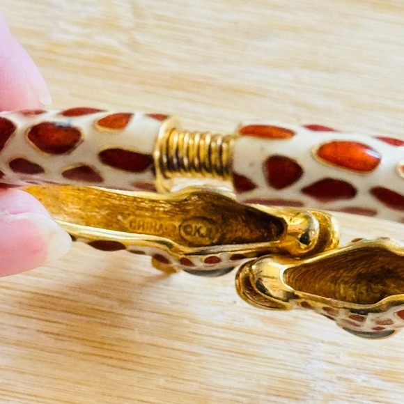 Kenneth Lane KJL Double Head Giraffe cuff Bracelet print Gold Plated Couture 90s - Picture 4 of 5